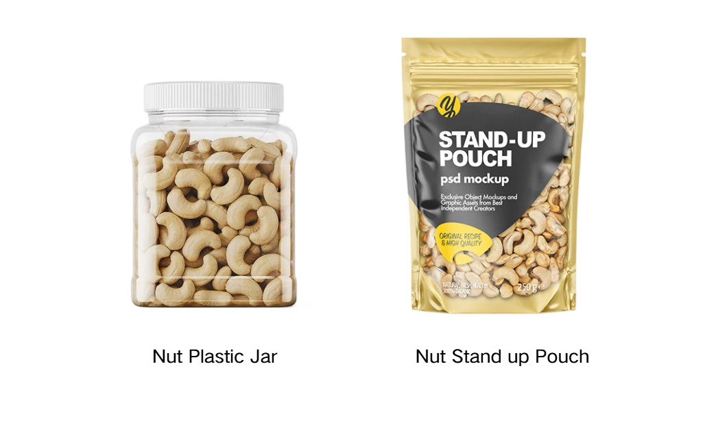 Nut plastic container and stand-up pouch