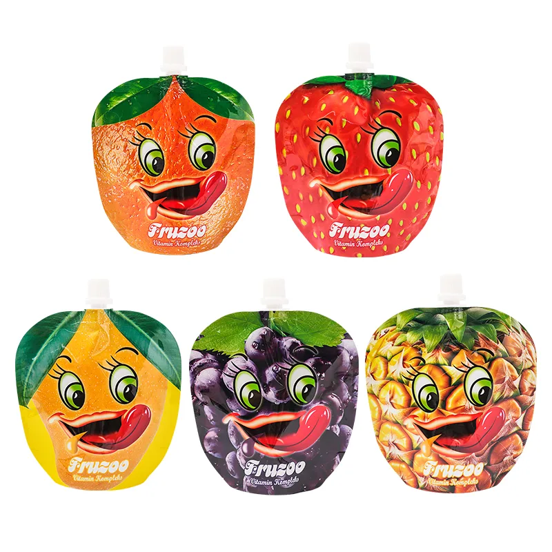Envases tipo bolsa con boquilla con forma de fruta y impresión personalizada (1)